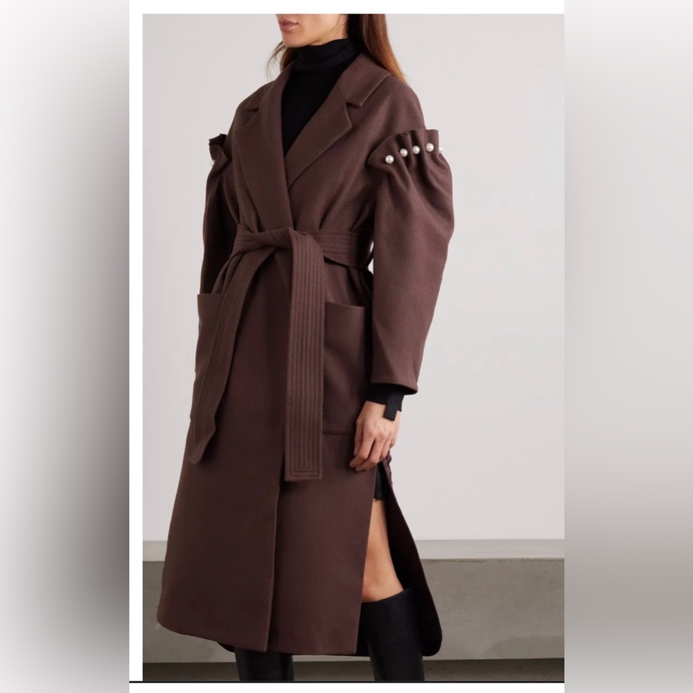 MOTHER OF PEARL LEXI PEARL EMBELLISHED BELTED PANELED WOOL - BLEND COAT SZ S - Picture 2 of 7